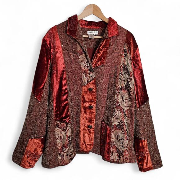Coldwater Creek VTG Womens Jacquard Velvet Patchwork Boho Blazer Jacket Size 2X - Picture 1 of 16